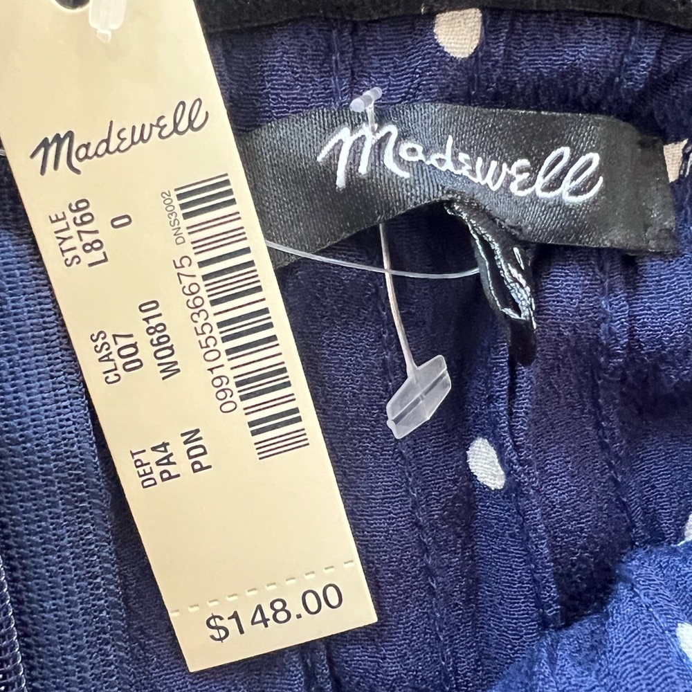 MADEWELL Pintuck Cami Jumpsuit in Polka Dot Navy Blue and White pants jumpsuit - Picture 6 of 6